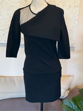 Givenchy Black Draped Cutout Mesh Mini Dress LBD Made in France Classic Sz M